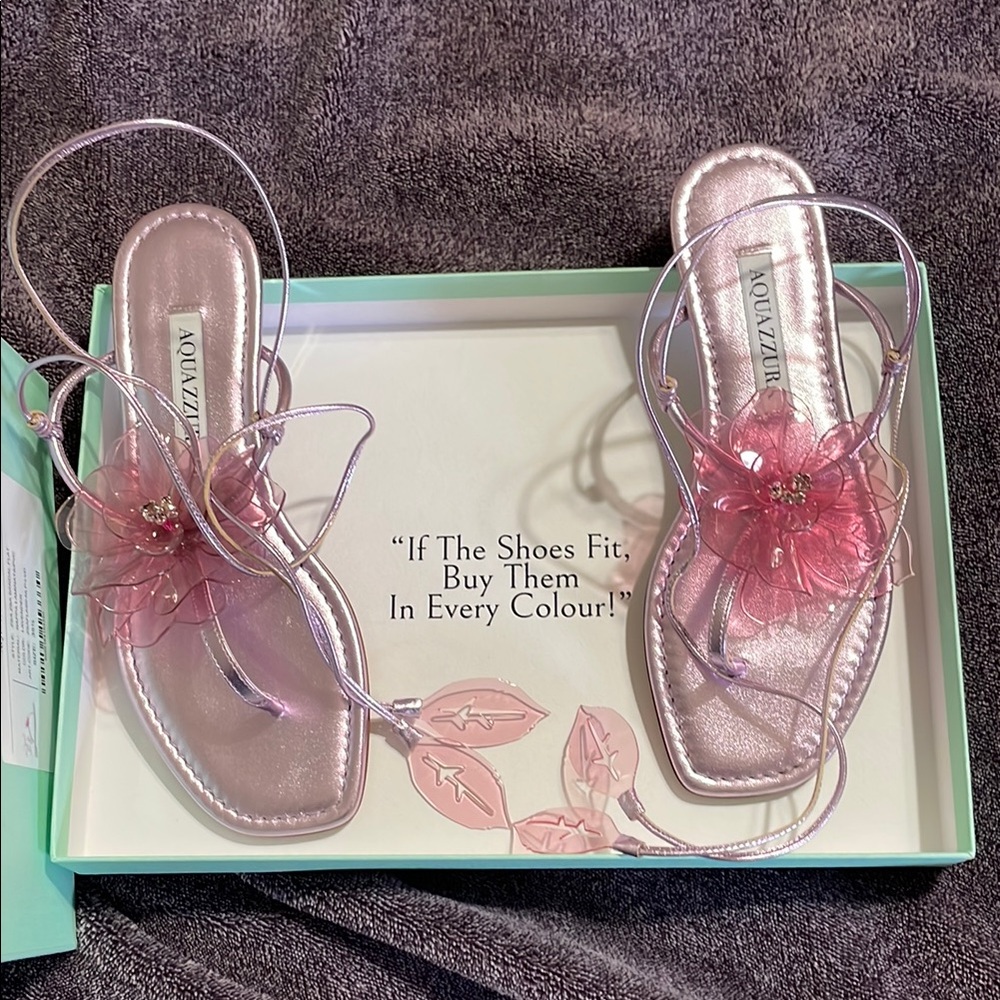 Aquazzura Pink Sandals with Floral Embellishment